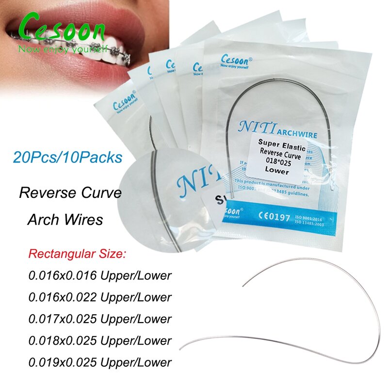 20Pcs/10Packs Dental Orthodontic Niti Arch Wires Reverse Curve Super Elastic Round Rectangular Upper/Lower Dentistry Materials
