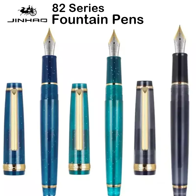 Jinhao 82 перьевая ручка, роскошная прозрачная ручка, вращающаяся золотая ручка EF F, деловая офисная ручка с чернилами, стационарная ручка