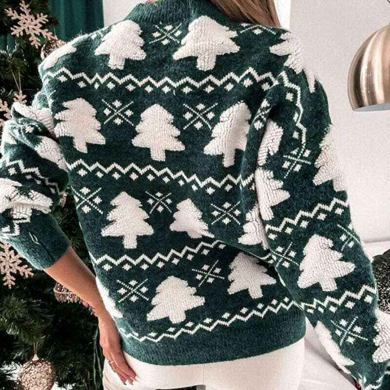 Новый Рождественский женский свитер с 3D рисунком Санты и дерева, теплый плотный вязаный свитер, Рождественский пуловер с длинным рукавом и круглым вырезом, Женский Топ