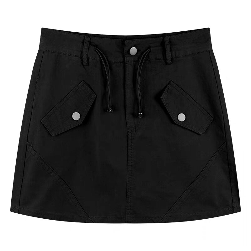 Falda corta con cordón para mujer, minifalda informal de estilo Vintage, color liso, elegante, a la moda coreana, para trabajo de oficina y vacaciones, primavera y verano