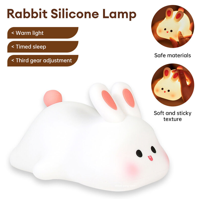 Śliczny królik silikonowa lampka nocna miękki czujnik dotykowy lampka nocna lampka nocna dla dzieci lampka do spania USB akumulator do domu