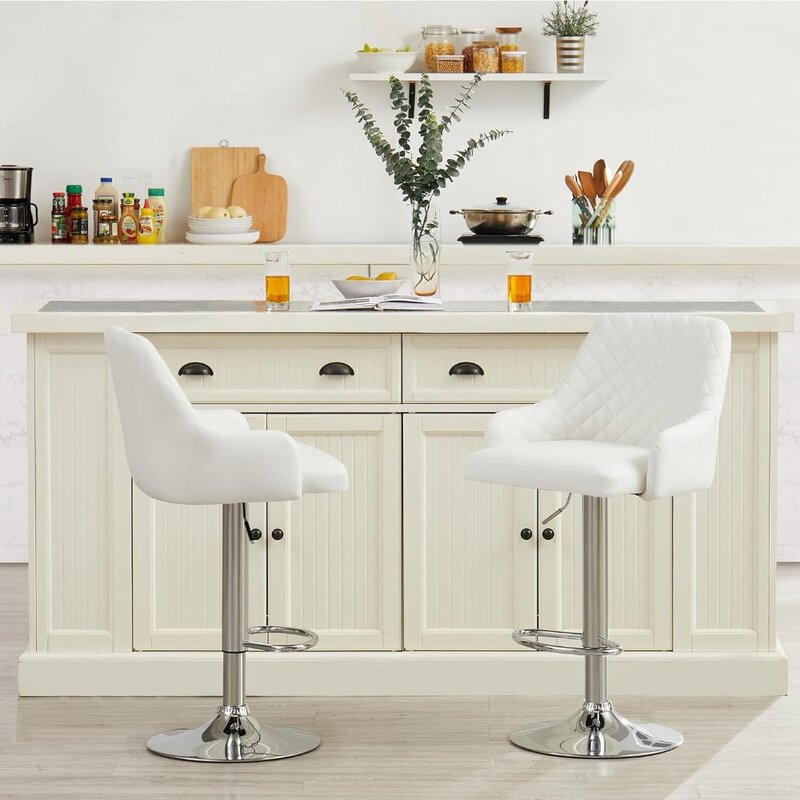 Krzesła domowe do kuchni Stołki barowe Zestaw 2 regulowanych stołków barowych z oparciem Białe krzesła do salonu Krzesło Stołek Meble