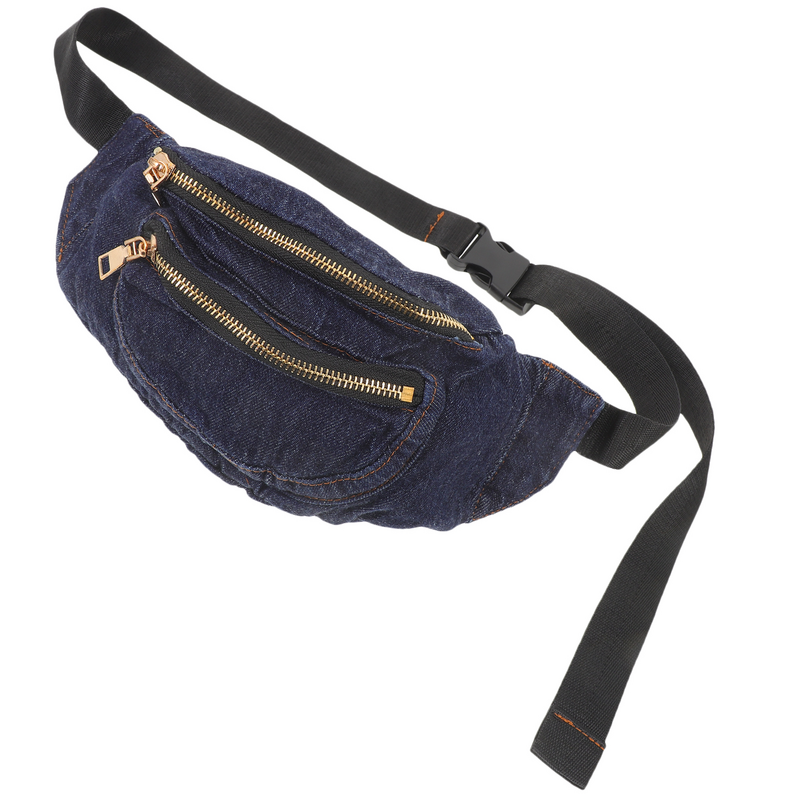Lightweight Denim Waist Bag Portable Crossbody Pouch Shoulder Bag Waist Pack Chest Bag for Women (Dark Blue)