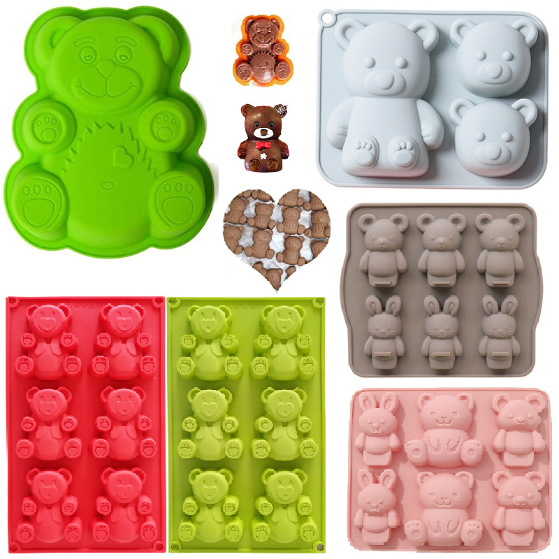Multi Style Bear Rabbit Silicone Baking Mold Animal Cake Candy Jelly Chocolate Making Set Bunny Soap Candle Mould Ice Tray Gifts