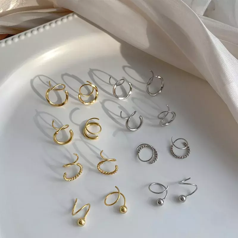 Orecchino a doppio strato a spirale geometrica a spirale rotonda in rame Vintage in metallo per gioielli da donna con orecchini a spirale a farfalla