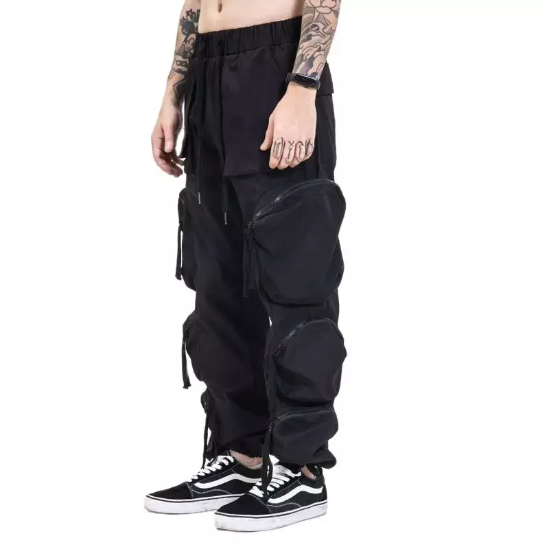Modne męskie spodnie Cargo z kieszeniami 3D Hip Hop Street spodnie typu Casual spodnie dresowe z wieloma spodenkami i sznurkami XL