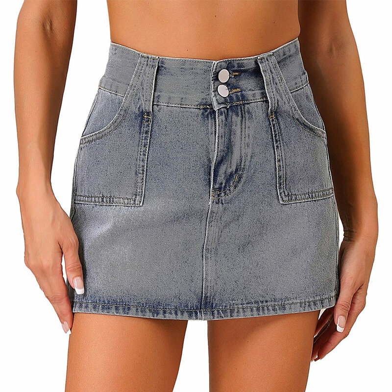 Gonna in Denim a vita alta Sexy Clubwear da donna tasche Casual minigonne con pantaloncini incorporati per il Festival di musica da spiaggia da viaggio