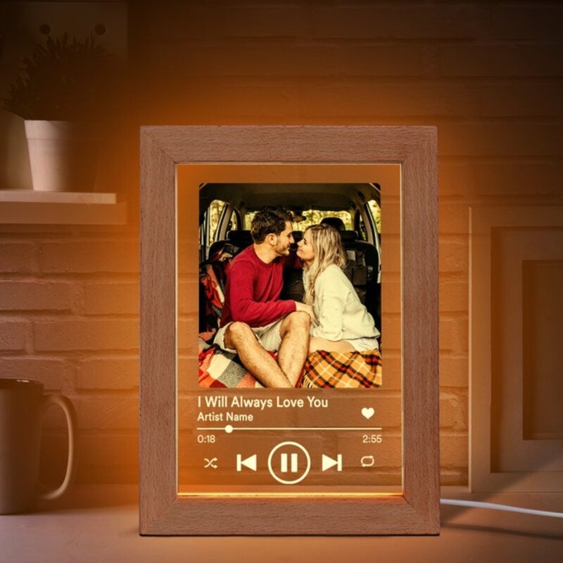 Custom Music Picture Frame, Acrílico Photo Frame com Luz LED, Song Frame, presente de aniversário para namorado