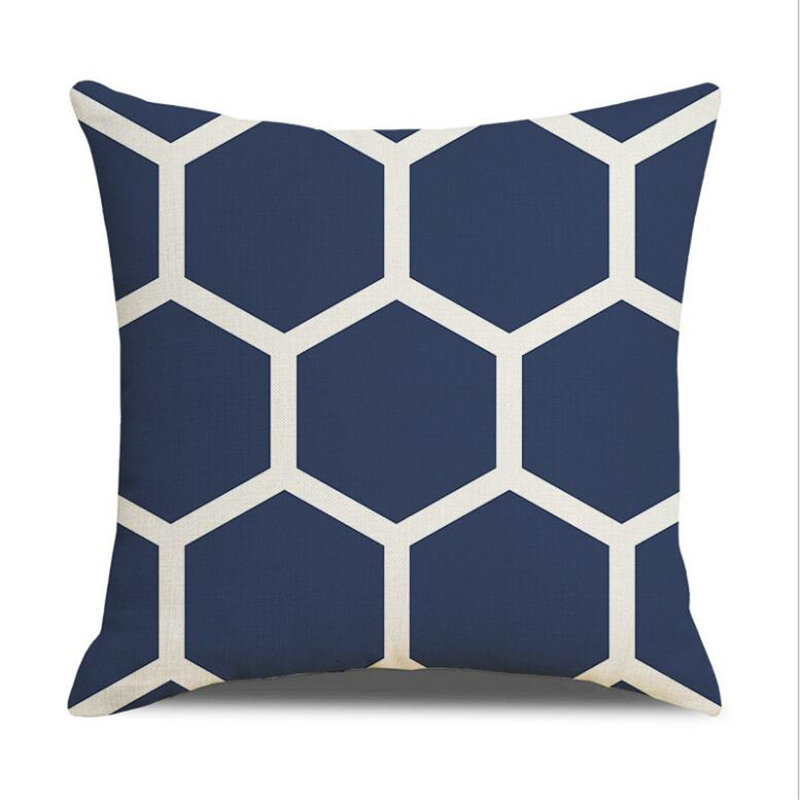 45x45CM Polyester Navy Blue Geometric Pattern  Cushion Cover Home Decor Pillowcas for Sofa Living Room