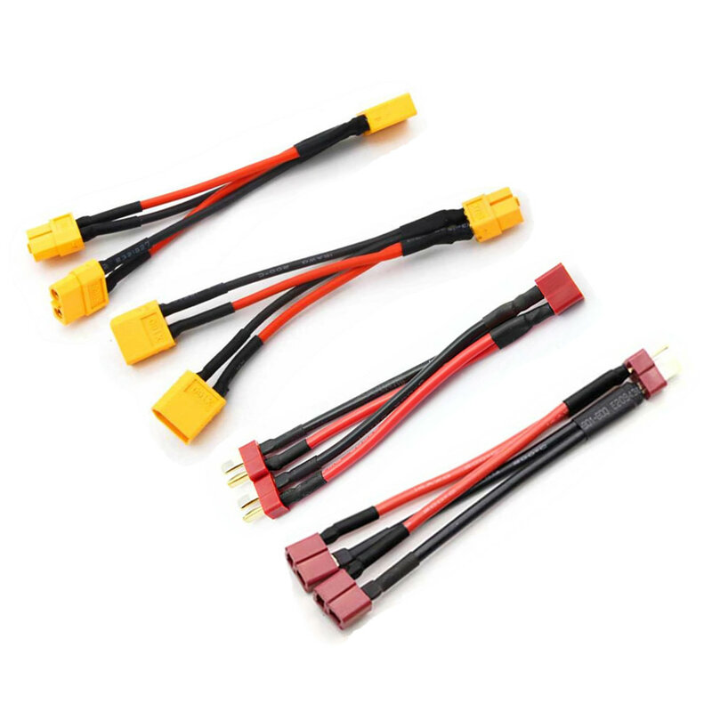100mm T Plug/XT60/XT30 Parallel Battery Connector Cable Male/Female Dual Extension Y Shape 14/18AWG Silicone Wire for RC Drone