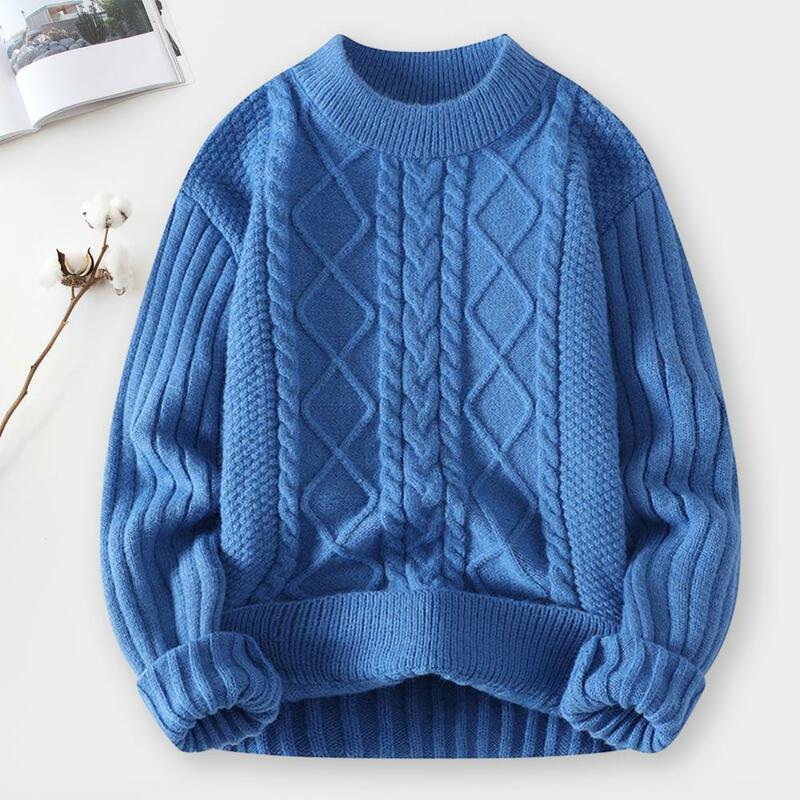 Suéter masculino de cor pura gola redonda, malha grossa, suéter macio, anti-pilling, resistente ao frio, aconchegante, elegante, inverno