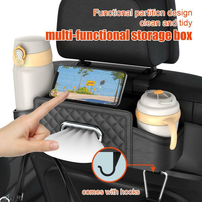 Car Seat Organizer Backseat Car Organizer Box With Tissue Holder Waterproof Stain Resistant Heavy Duty Car Interior Accessories