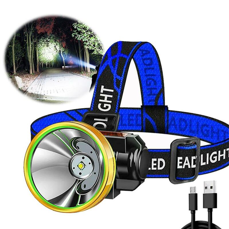Farol de LED portátil, recarregável, impermeável, super brilhante, lanterna montada na cabeça, tocha para pesca, caminhadas, camping