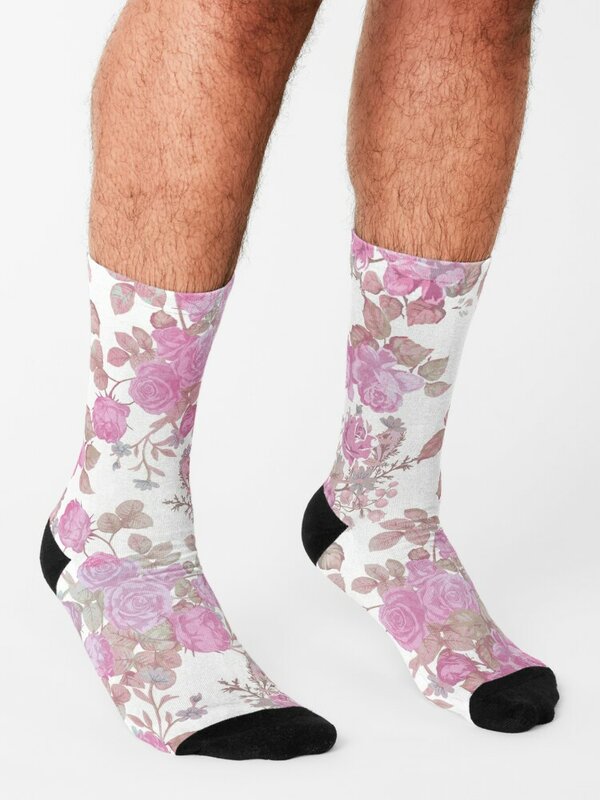Vintage chic pastel pink green roses floral pattern Socks luxe Men's Soccer Wholesale Male Socks Women's