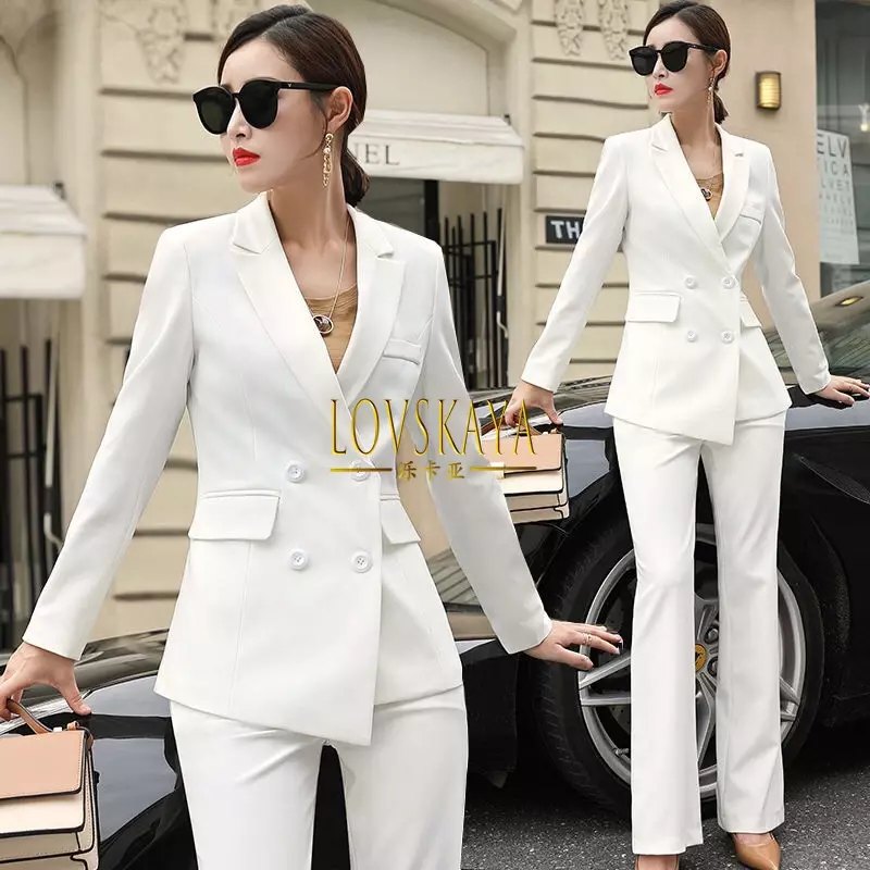 Fashionable red small suit formal dress women's white suit set temperament professional attire high-end feeling slim fit