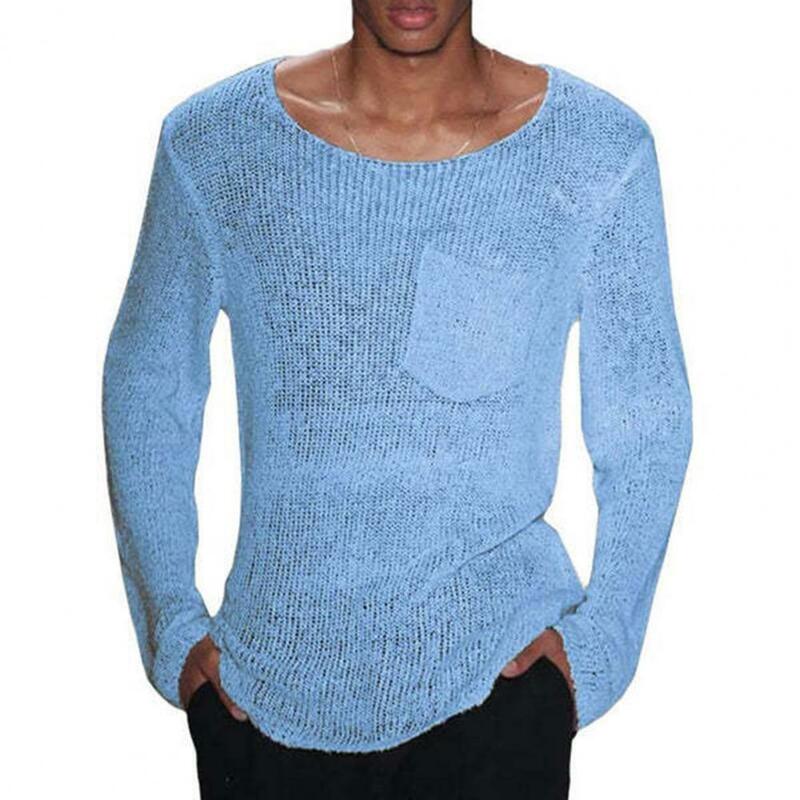 Men Sweater Stylish Men's O-neck Knit Sweater Solid Color Hollow Out Design Loose Fit Casual Pullover for A Trendy Look Loose
