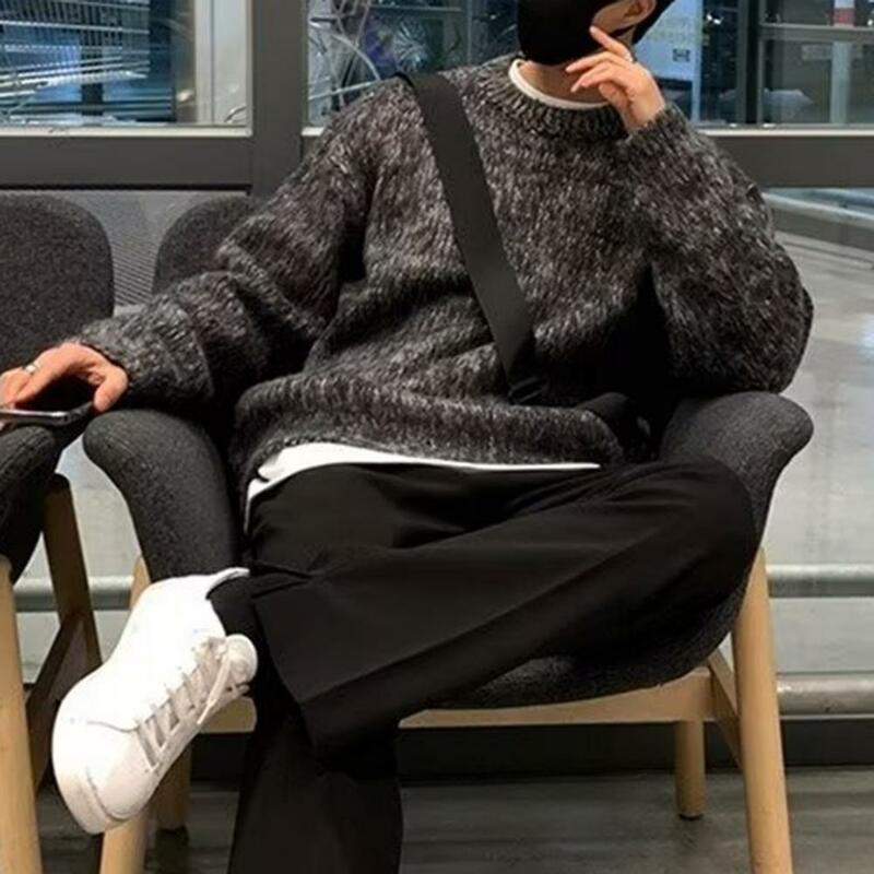 남성용 편안한 레트로 니트 스웨터, 긴 소매 풀오버, 따뜻한 탄성 중간 길이 디자인, 가을 겨울 따뜻한 남성용
