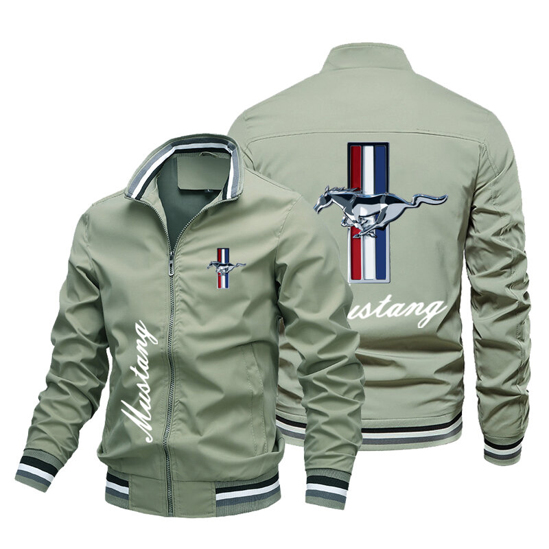 Jaqueta casual de aviador com gola redonda masculina, jaqueta de beisebol, fina, Mustang, marca alta qualidade, estampada, outono, 2023