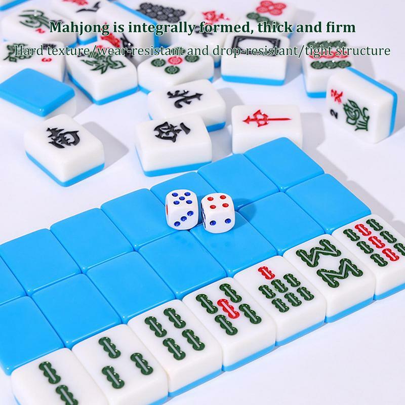 Ensemble de Mahjong traditionnel chinois avec sac de rangement, taille de voyage, portable, 144 carreaux, voyage, famille, loisirs