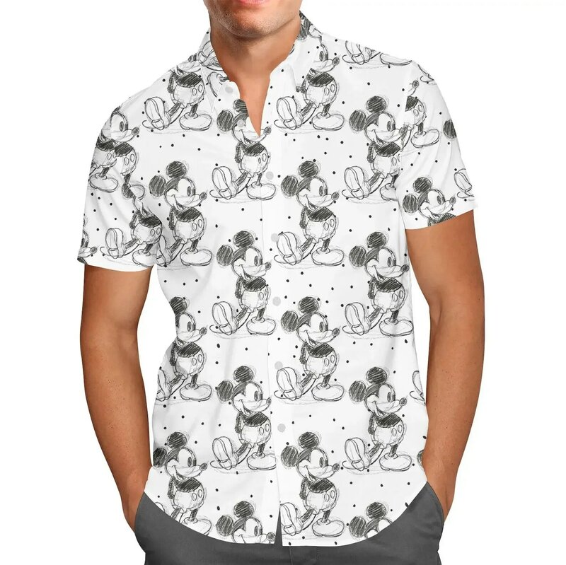 Гавайские рубашки с рисунком Микки Мауса, мужские рубашки с коротким рукавом и пуговицами, Гавайские рубашки Диснея, повседневные пляжные рубашки, модный топ