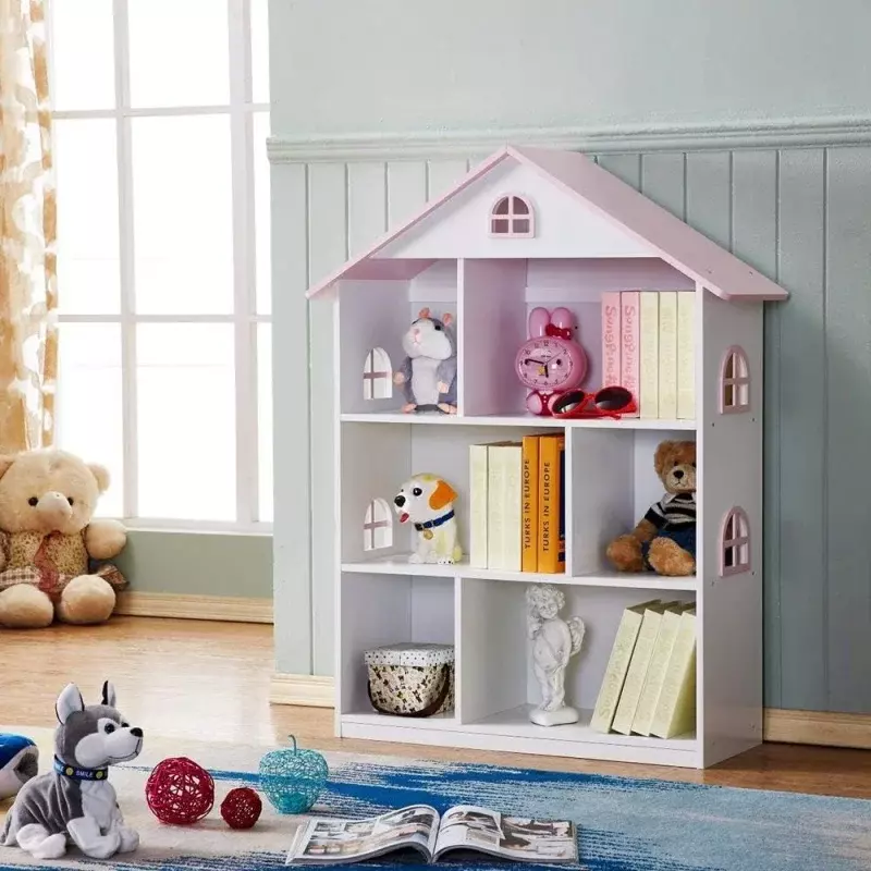 Estante de madeira Dollhouse para crianças, 3 camadas, casa de bonecas, estante, livros, armazenamento de brinquedos, organizador, prateleiras para quarto infantil, sala de jogos