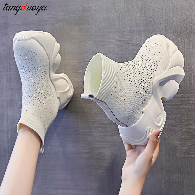 Women's Sneakers platform white Casual Shoes Women Platform Heels Wedges Height Increasing 2023 Knitted Ladies Vulcanized Shoes