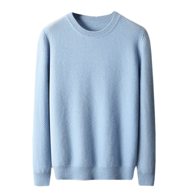 Autumn and winter 100% wool cashmere sweater men's round neck solid color business casual fashion long sleeve pullover sweater k