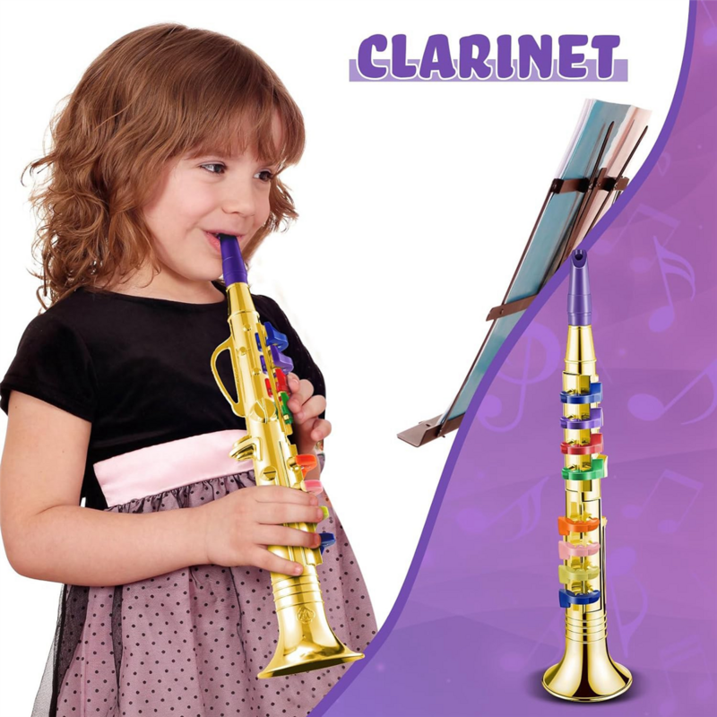Набор из 2 музыкальных инструментов, труба и саксофон, портативный кларнет с цветными клавишами, обучающая игрушка для дома и школы