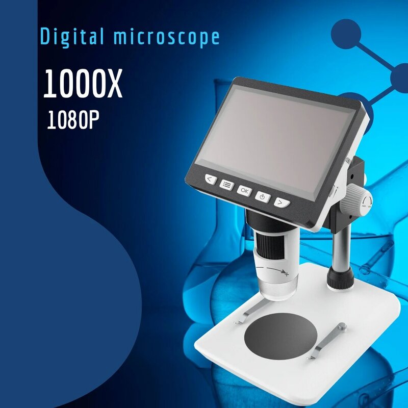 Microscópio digital 4.3 Polegada 1000x zoom endoscópio com 1080p microscópio eletrônico foto gravação de vídeo usb microscópios de vídeo