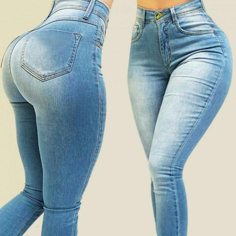 Jeans skinny elástico feminino, calça vintage, estética, cintura alta, botão, zíper, slim fit, leggings casuais