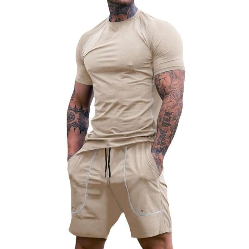 Pantaloncini per le vacanze quotidiane T-Shirt tuta Set Tee Casual Colorblock Mens O collo manica corta maschile Hot New