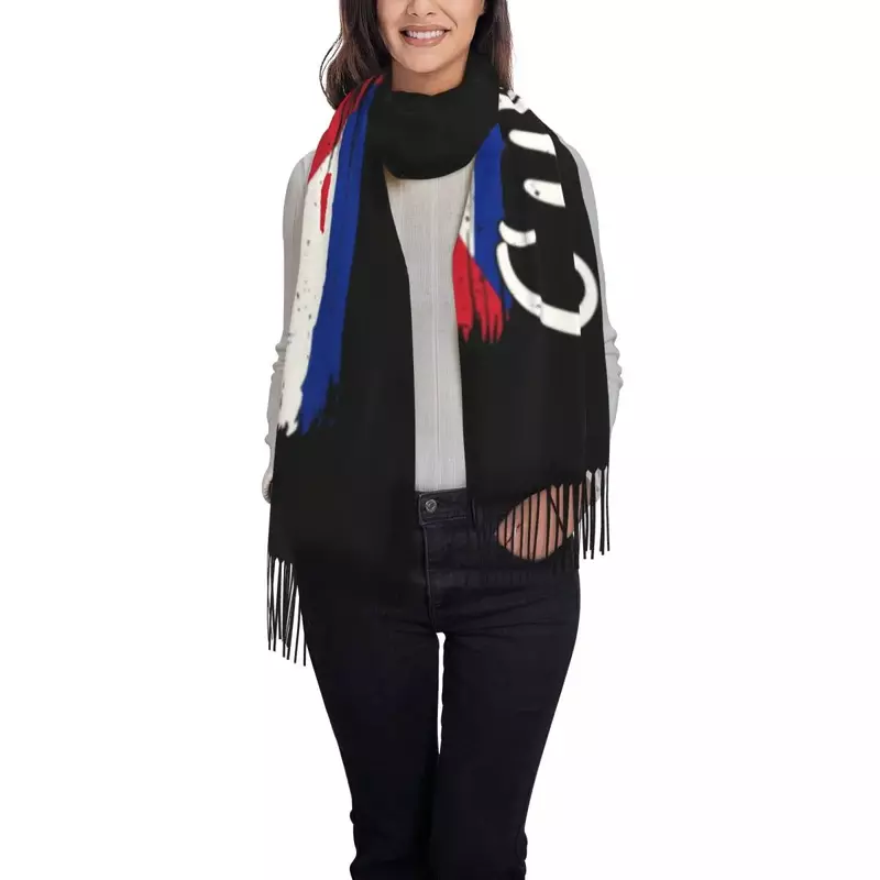 女性のためのタッセル付きのスタイリッシュなスキューバンスカーフ、女性のためのショール、愛国心が強いスカーフ、冬と秋の暖かいラップ、havanaフラグ