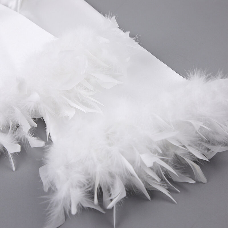 Hiloc Flare Sleeves Feather Robes With Fur White Wedding Sexy Robes Women Dresses Satin Bathrobe Female Sleepwear Fashion 2024