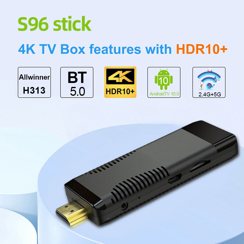 스마트 TV 스틱, S96 스틱, 1GB, 2GB, 8GB, 16GB, 안드로이드 10.0 TV 박스, AllWinner H313 2.4G, 5G WiFi 탑 박스, 블루투스 음성 리모컨