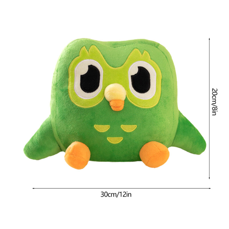 Green Duolingo Owl Plush Toy para crianças Duo Plushie de Duo, The Cartoon Owl, Anime Owl Doll, Soft Stuffed Animal, presente de aniversário