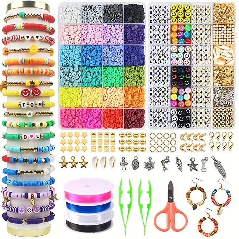 Kit DE FABRICACIÓN de pulsera de cuentas de arcilla de Color arcoíris para fabricación de joyas, accesorios de cuentas de letras, suministros hechos a mano DIY, 2 cajas, 24