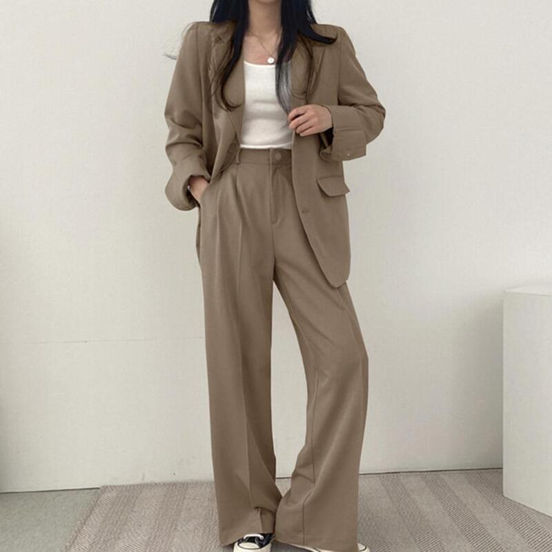 Women Spring Autumn Suit Coat Lapel Long Sleeve Flap Pockets Solid Color Loose Fit Casual Blazer Workwear