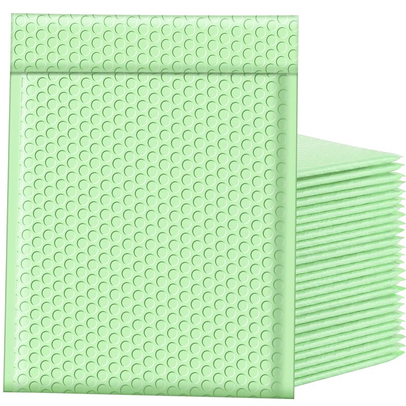 100 buah surat gelembung hijau Mint amplop empuk segel otomatis surat surat pengiriman amplop kemasan untuk bisnis