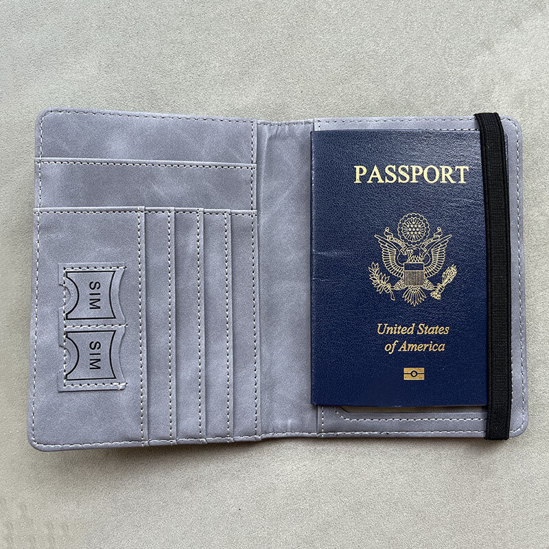 RFID 차단 맞춤형 여권 커버, 세계 지도 나침반, 탄성 밴드 포함 여행 필수품 여권 홀더