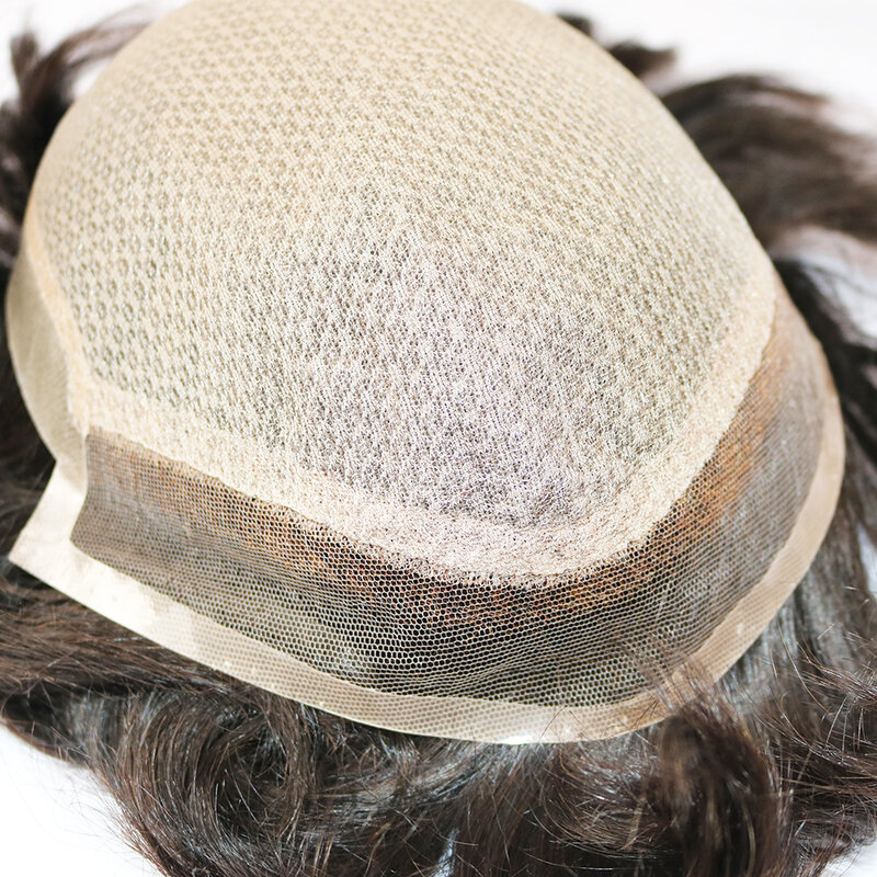 NC dasar sutra rambut manusia lurus dengan renda rambut palsu kulit Pu hiasan rambut untuk pria Unit Wig repalsemen tahan lama prostesis rambut pria