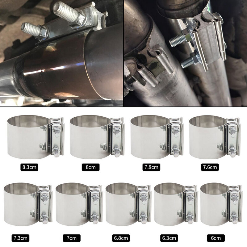 40-83mm Exhaust Butt Joint Band Clamp 304 Stainless Steel Sleeve Exhaust OD Pipe Sleeve Coupler Pipe Clamp Tube Repair Parts