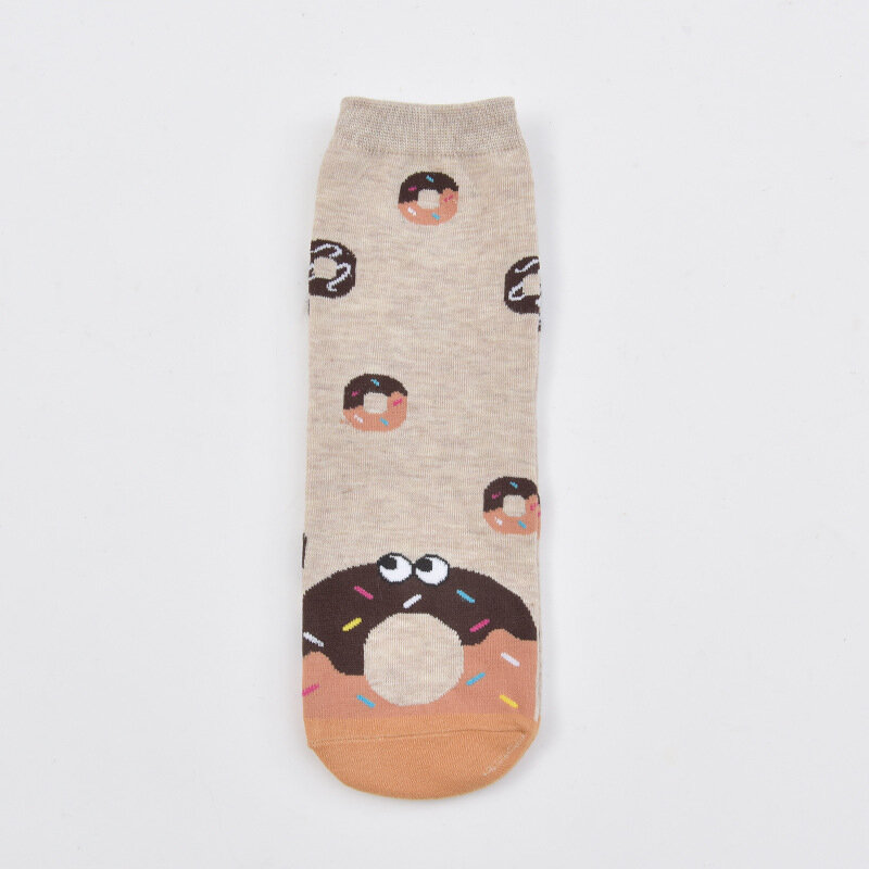 Calcetines de algodón de tubo medio para mujer, medias bonitas de dibujos animados, comida, patatas fritas, hamburguesa, estilo Harajuku, 5 pares