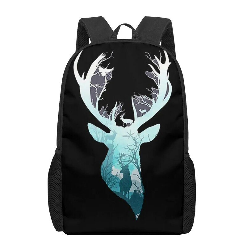 Animal Cute Deer 16inch School Bags 3D Print Kids Backpack Schoolbags Black Bookbags For Teenager Girls Boys Children Book Bag