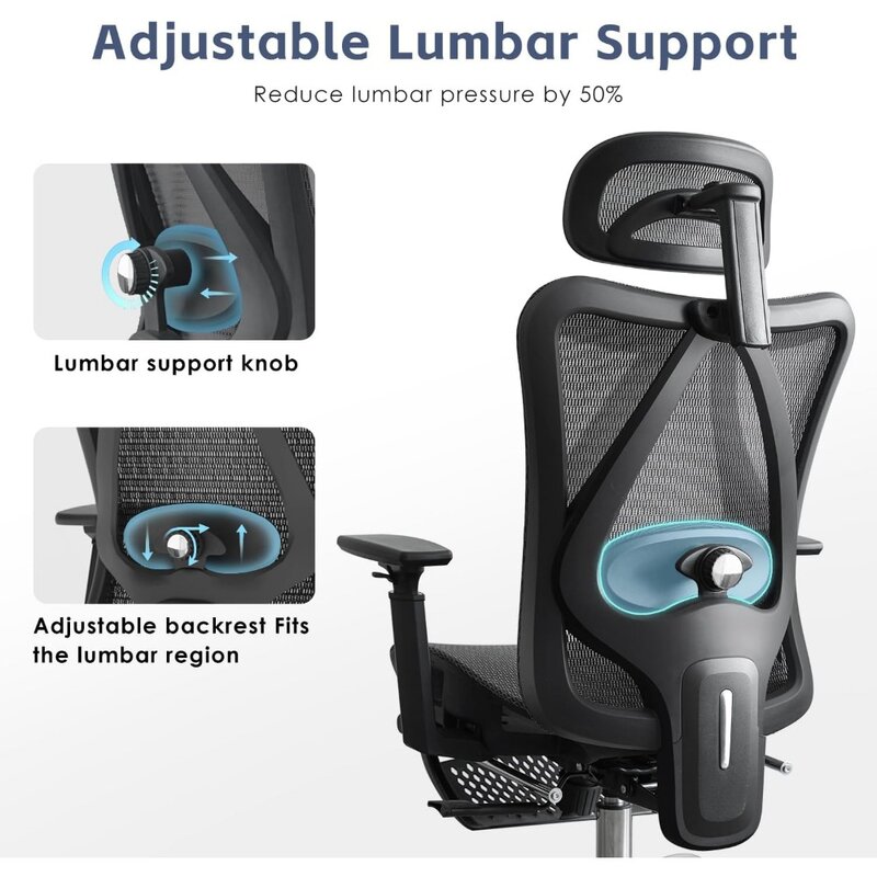 Chaise de bureau ergonomique avec support lombaire réglable, SGS DEMANles intervalles de gaz, ensembles de meubles de bureau à domicile