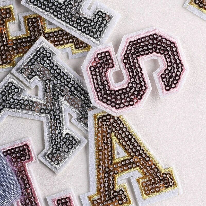 2024 New Beads Sequins Label Letter Patch for Clothing Hat Scarf Bag Pants Jeans Fabric Badge Emblem Embroider Stickers Labels