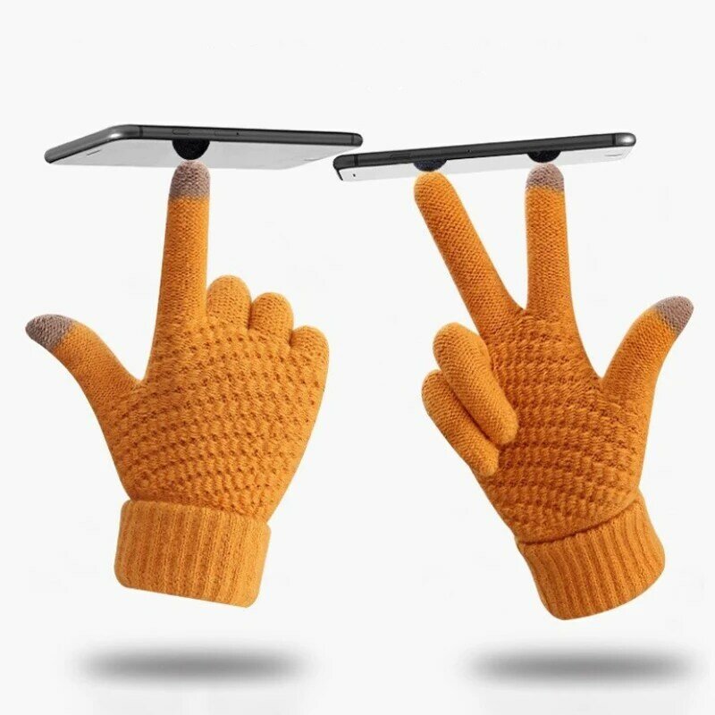 Gants tricotés à écran tactile pour hommes et femmes, mitaines en laine, doigt complet, crochet féminin, chaud, hiver