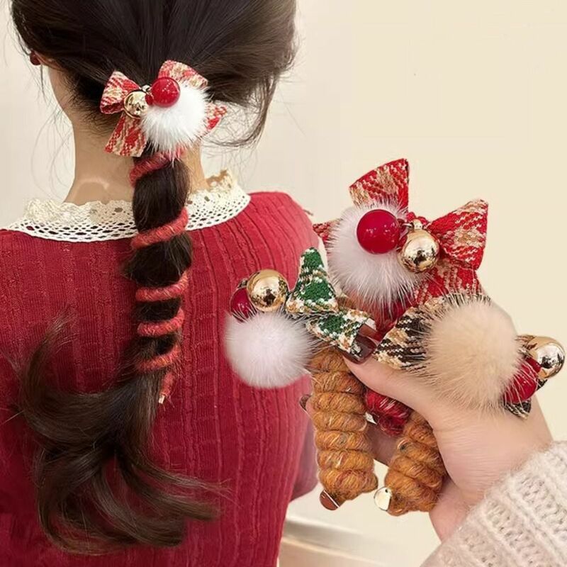 Corda per capelli con fiocco elastico Cute Hairball copricapo linea telefonica corda per capelli supporto per coda di cavallo fascia per capelli cavo telefonico anello per capelli quotidiano
