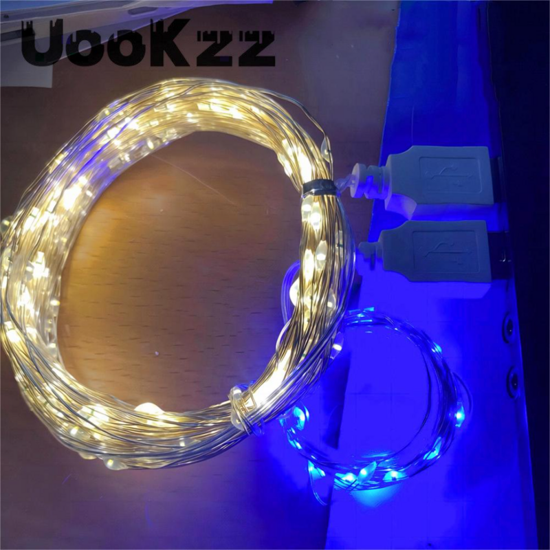 UooKzz-USB LED String Lights para Decoração de Natal, Cobre, Prata Fio, Guirlanda Luz, Impermeável, Fairy Lights, Festa de casamento