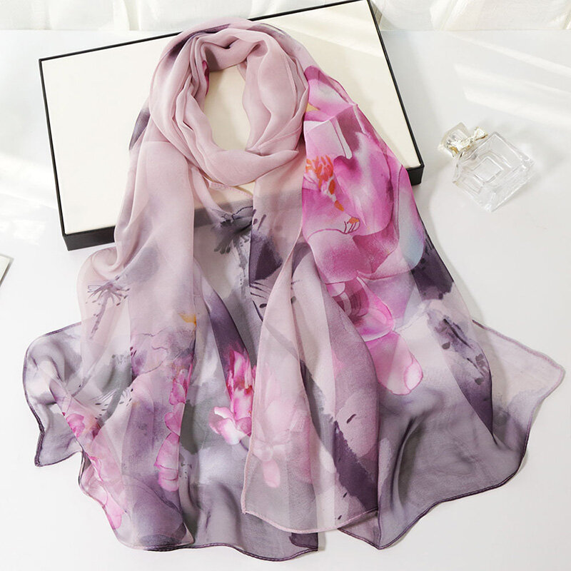 1PC Thin Shawls Print Floral Long Silk Scarf Scarves Georgette Elegant Soft Summer Beach Scarf