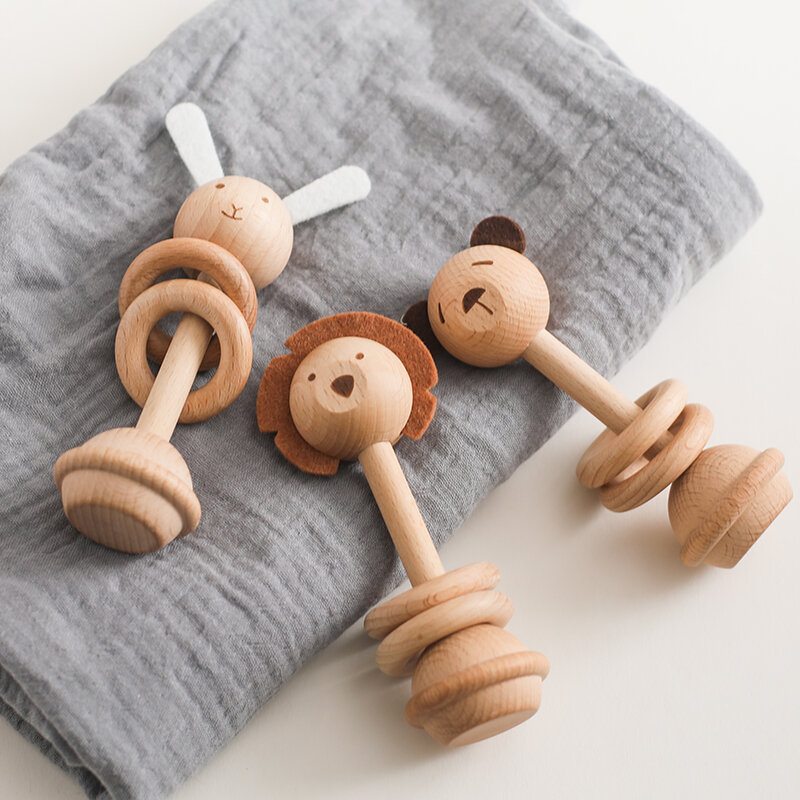Wooden Teether for Newborn Baby Wooden Animal Rattle Toys 0 12 Months Baby Accessory Cartoon Novel Baby Care Tools Teether Toys